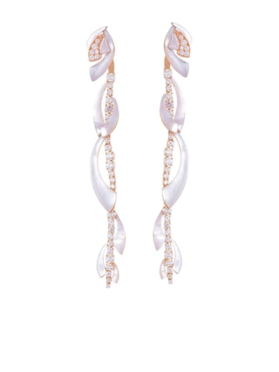 Ananya 18kt Rose Gold Mogra Diamond And Pearl Drop Earrings In Pink