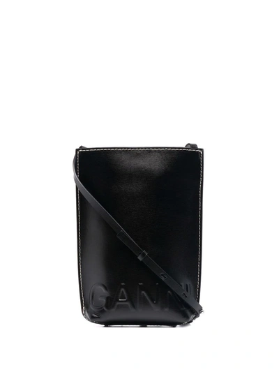 Ganni Recycled Leather Crossbody Bag In Black