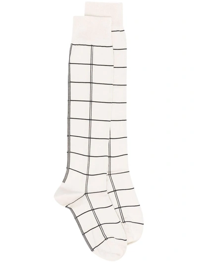 Jil Sander Check-print Calf Socks In Neutrals