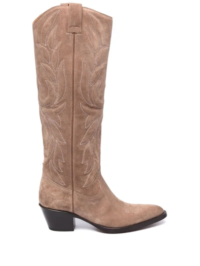 Buttero Embroidered-design Boots In Beige
