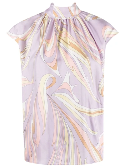 Emilio Pucci Graphic-print Short-sleeve Blouse In Purple