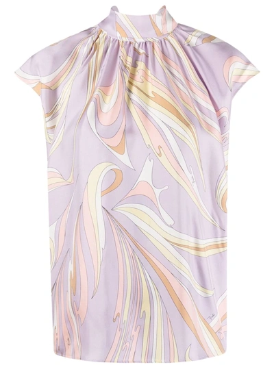 Pucci Graphic-print Short-sleeve Blouse In Purple