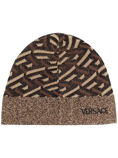 Versace Colour-block Knitted Beanie In Black
