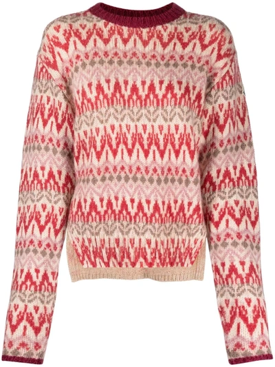 Moncler Fair Isle Knitted Sweater In Neutrals