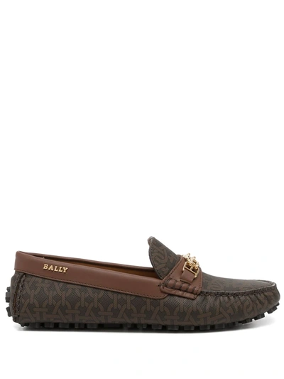 Bally Lezy Monogram-print Loafers In Braun