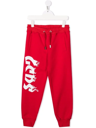 Gcds Kids' Flame Logo-print Joggers In Red