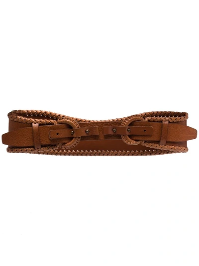 Pre-owned Gianfranco Ferre 1990s Braided Edge Double-buckled Leather Belt In Brown