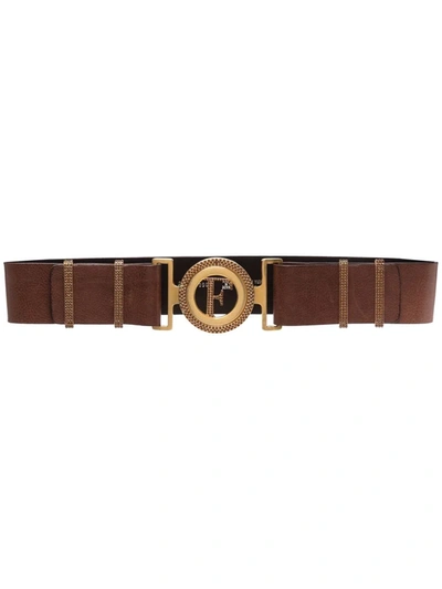 Pre-owned Gianfranco Ferre 1990s Cut-out Logo Buckle Leather Belt In Brown