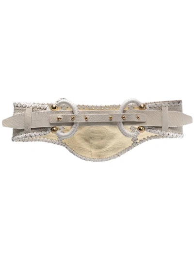 Pre-owned Gianfranco Ferre 1990s Double-buckle Curved Leather Belt In White