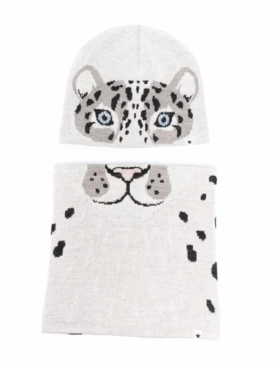 Molo Kids' Intarsia-knit Tiger Hat Set In Grey
