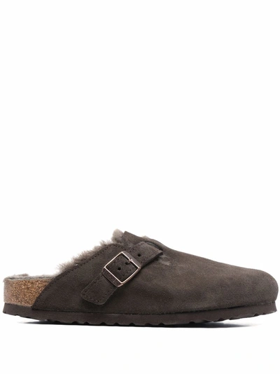 Birkenstock Boston Shearling-lined Buckle-fastening Sandals In Brown
