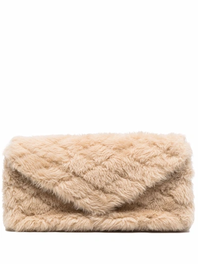 Saint Laurent Sade Ysl Quilted Shearling Pouch Clutch Bag In Neutrals