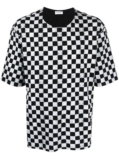 Saint Laurent Checked Organic Cotton-jersey T-shirt In Black