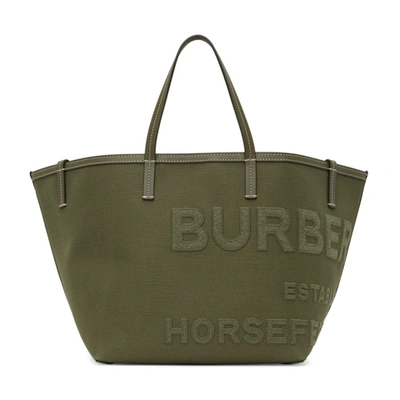 Burberry Green Mini Horseferry Beach Tote In Dark Fern