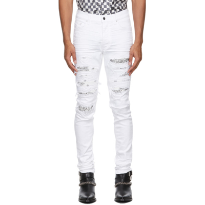 Amiri Bandana-detail Distressed-effect Jeans In White