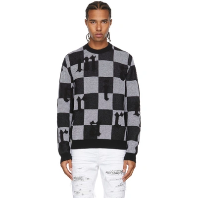 Amiri Checked Logo-print Crew-neck Jumper In Black