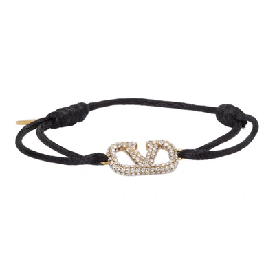 Valentino Garavani Vlogo Bracelet In Black Cotton And Crystals In Not Applicable