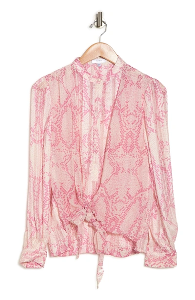 Reiss Erica Snake Print Tie Front Blouse In Pink