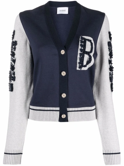 Barrie Logo-patch Button-up Cardigan In Blue