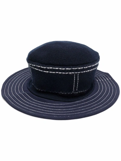 Barrie Stitch-detail Wide-brim Hat In Blue