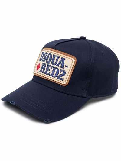 Dsquared2 Blue Cotton Hat With Logo Patch