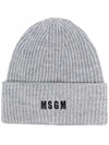 Msgm Embroidered Logo Beanie In Grey