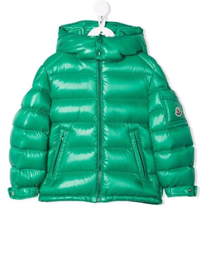 Moncler Kids' Logo Patch Hooded Puffer Jacket In Green