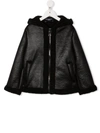 NEIL BARRETT KIDS BLACK ECO-LEATHER JACKET WITH ECO-SHEARLING LINING,028942 110