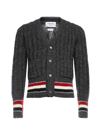 Thom Browne Cable-knit Wool And Mohair Cardigan In Dark Grey