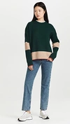 La Doublej Crew Boy Color-block Ribbed Merino Wool Sweater In Verde-cammello