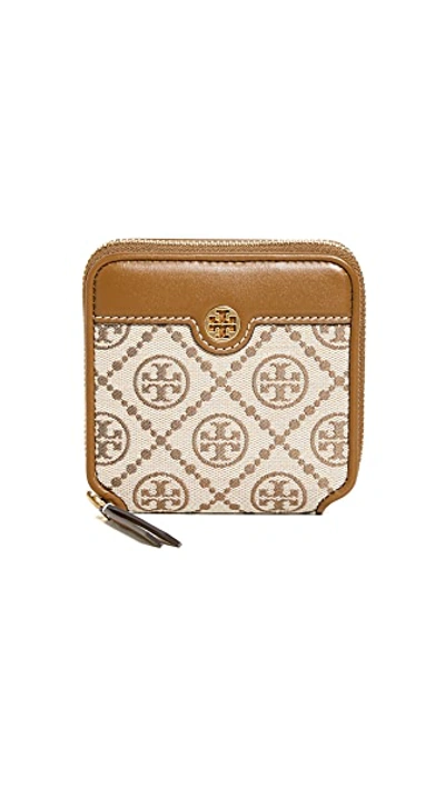 Tory Burch T Monogram Jacquard Bi-fold Wallet In Hazelnut