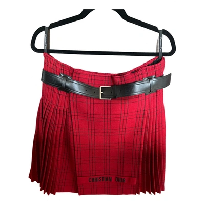 Pre-owned Dior Wool Mini Skirt In Red