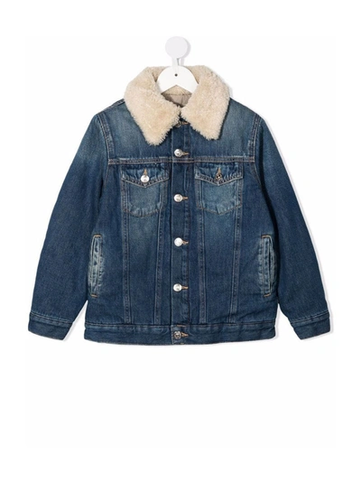 Mm6 Maison Margiela Kids' Shearling Collar Denim Jacket In Blue