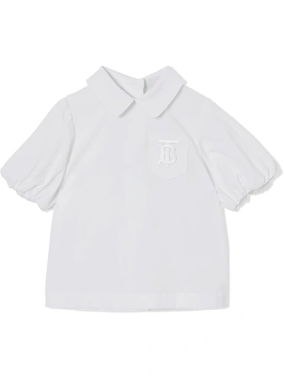 Burberry Kids' Monogram-embroidered Blouse In White