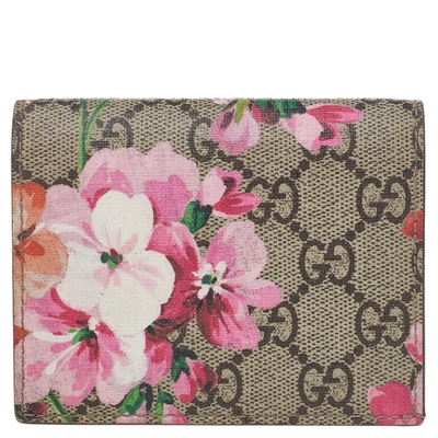 Pre-owned Gucci Beige/pink Gg Supreme Canvas Blooms Card Case
