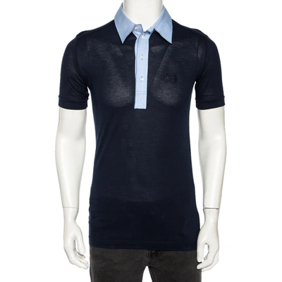 Pre-owned Dolce & Gabbana Navy Blue Jersey Contrast Collar Detail Polo T Shirt M