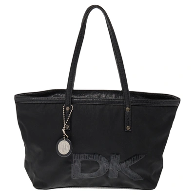 Pre-owned Dkny Black Nylon And Leather Sequin Logo Tote