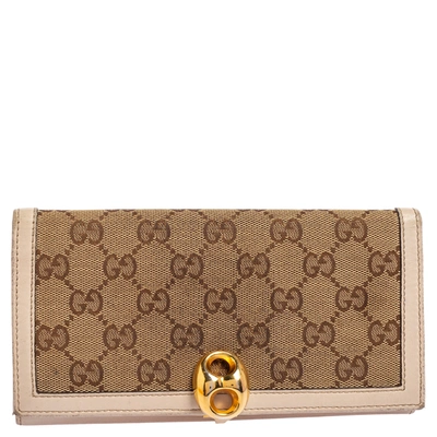 Pre-owned Gucci Beige/ivory Gg Canvas And Leather Continental Wallet