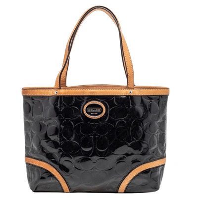 Pre-owned Coach Black/beige Patent Leather Peyton Tote