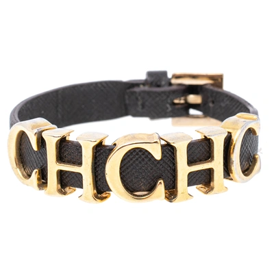 Pre-owned Carolina Herrera Brown Leather Logo Charm Bracelet