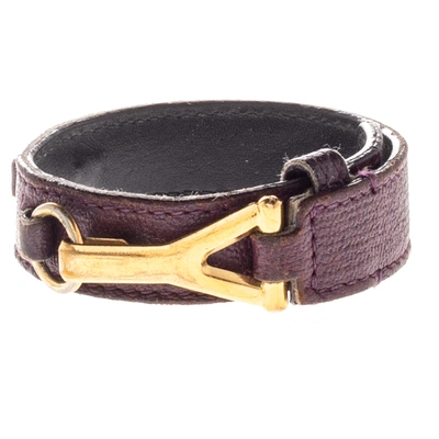 Pre-owned Saint Laurent Purple Leather Gold Tone Y Hook Bracelet
