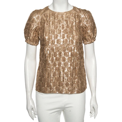 Pre-owned Burberry Metallic Silk Puffed Sleeve Detail Blouse S
