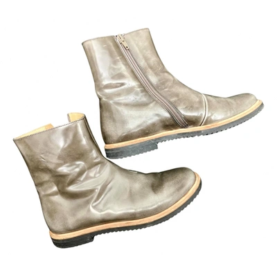 Pre-owned Mm6 Maison Margiela Patent Leather Ankle Boots In Khaki