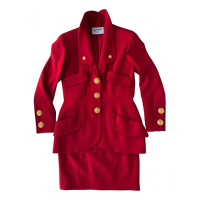 Pre-owned Chanel Wool Suit Jacket In Red