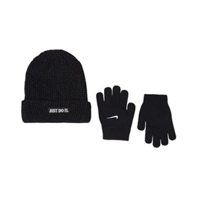 Nike Kids' Black Just Do It Reflective Beanie And Gloves Set