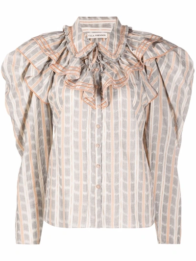 Ulla Johnson Ruffled-neck Check Pattern Blouse In Nude