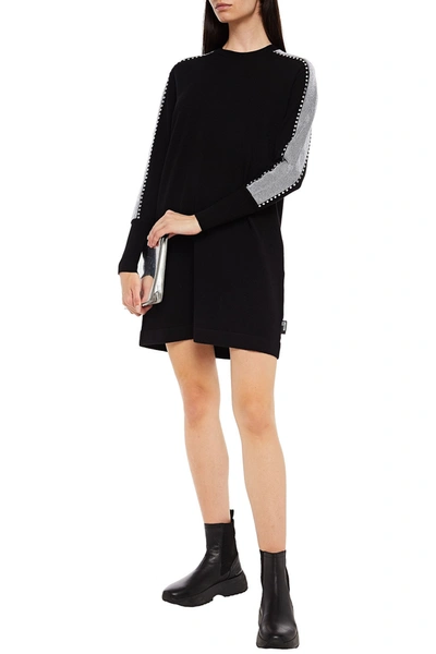 Love Moschino Metallic-trimmed Studded Knitted Mini Dress In Black