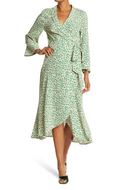 Ganni Floral Logo Crepe Wrap Dress In Tapioca ModeSens