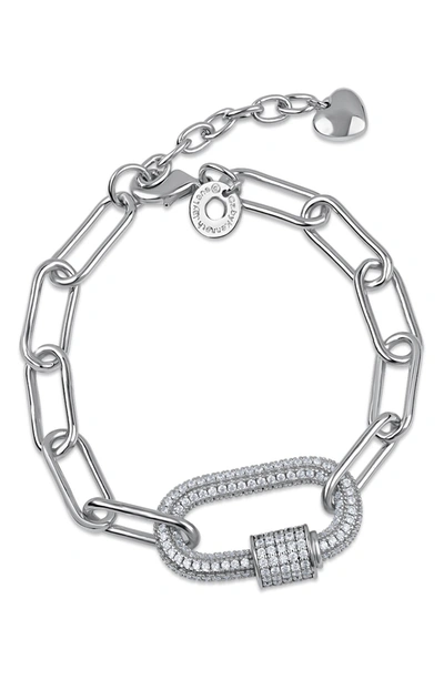 Cz By Kenneth Jay Lane Pave Cz Carabiner Oval Chain Link Bracelet In Clear/silver