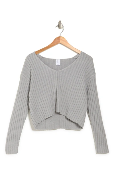 Abound V-neck Ribbed Crop Sweater In Grey Heather